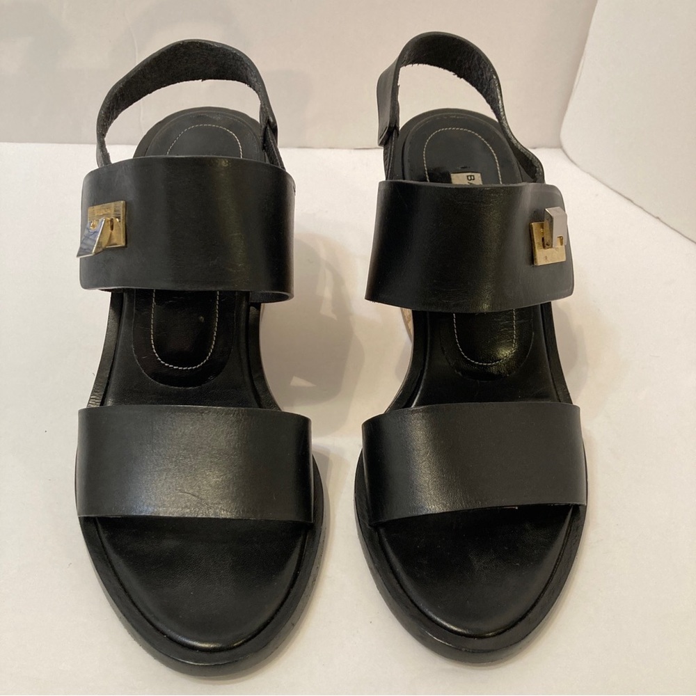 COPY - Balenciaga Shoe Black Leather Sandal Wood Cork Style Chunky Heel - EU 39…